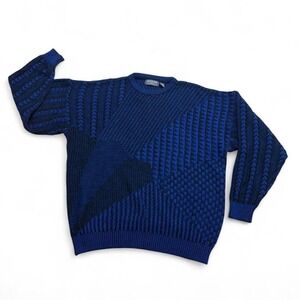 Banner Blue and black vintage 80s knit sweater knit grandpacore